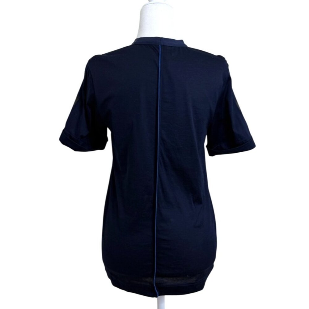 Rohka Womens Size S Short Sleeve Top Navy Blue T-Shirt Metallic Print Cotton - Picture 3 of 8
